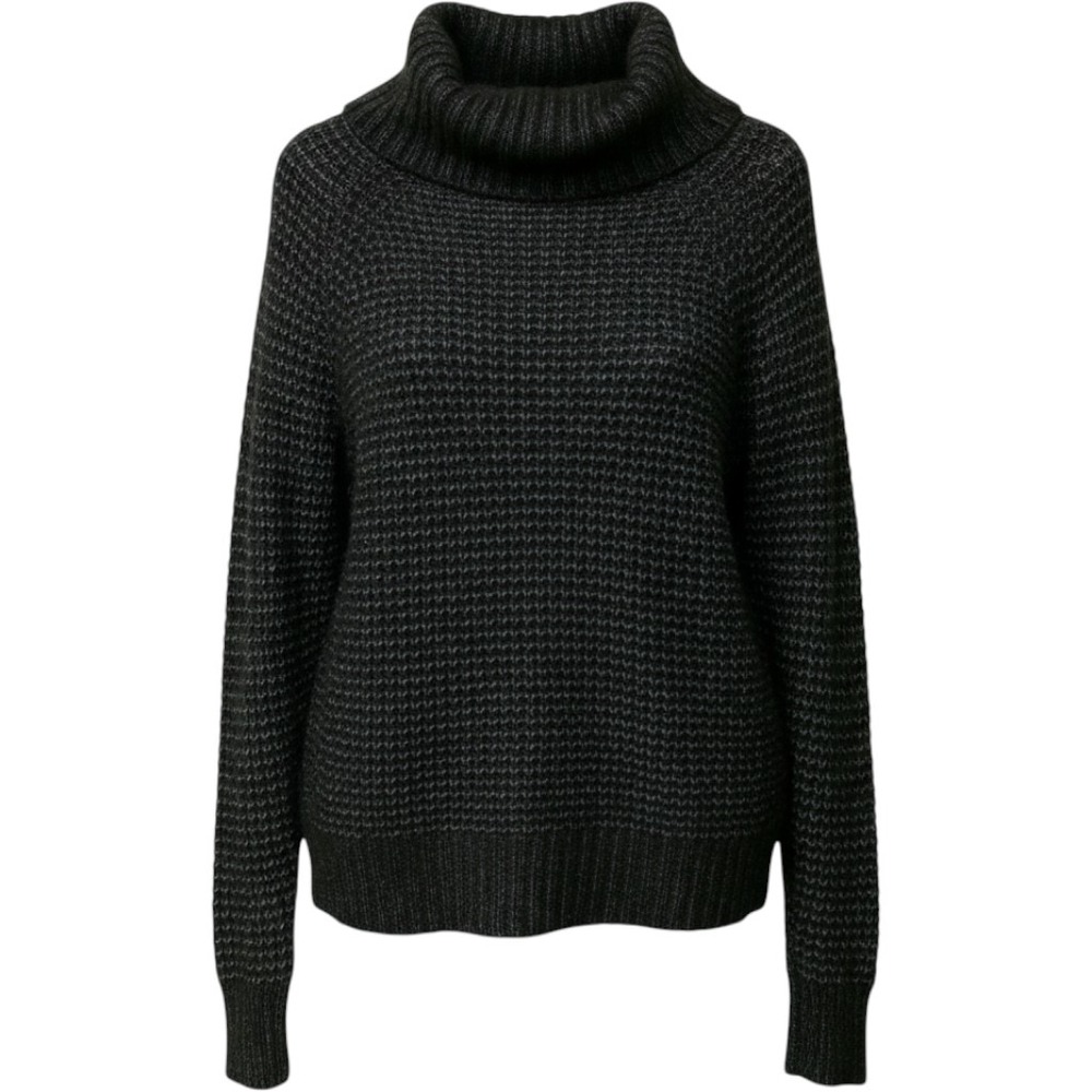 Loft Outlet Large Charcoal Gray Marled Cowl Neck Waffle Knit Sweater